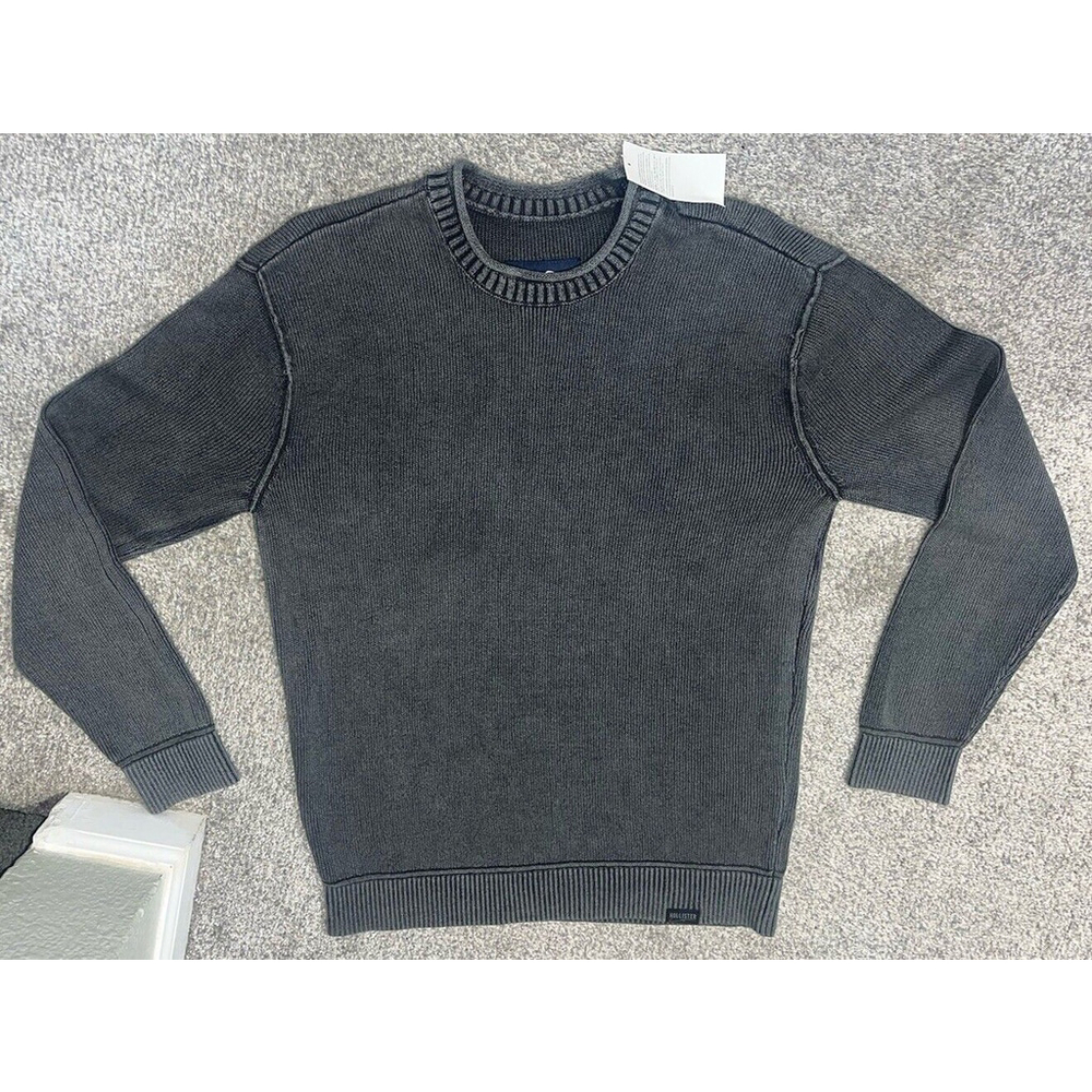 Hollister Sweater Mens Small Gray Ribbed Crew Neck Cotton Acrylic Blend NWT Knit